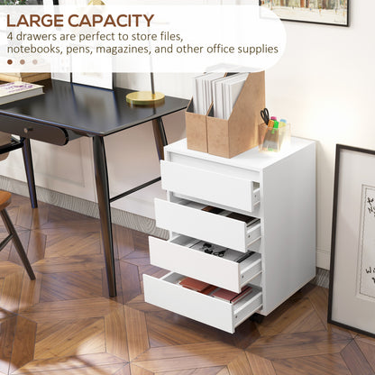 Mobile Vertical Filing Cabinet with 4 Drawers for Home Office, White