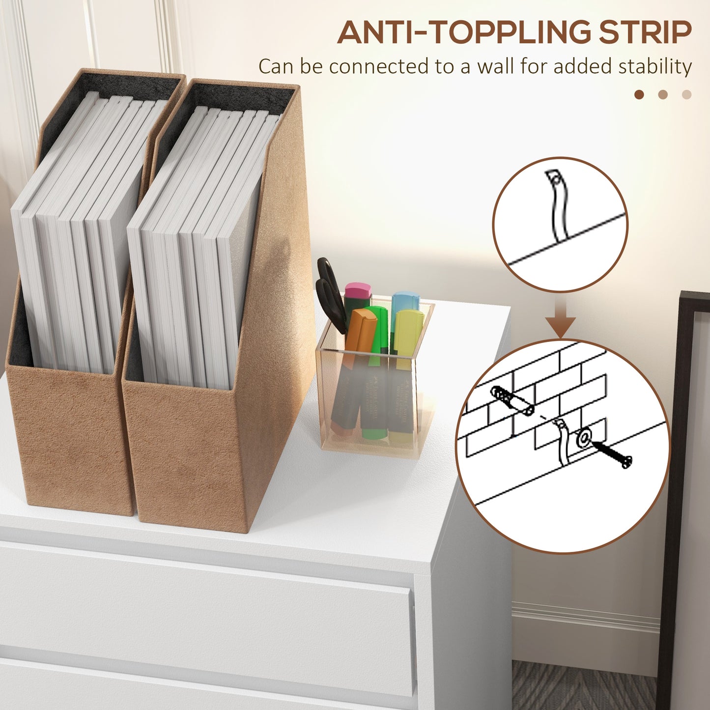 Mobile Vertical Filing Cabinet with 4 Drawers for Home Office, White