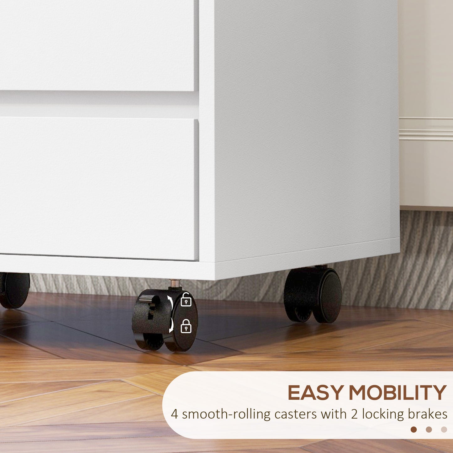 Mobile Vertical Filing Cabinet with 4 Drawers for Home Office, White