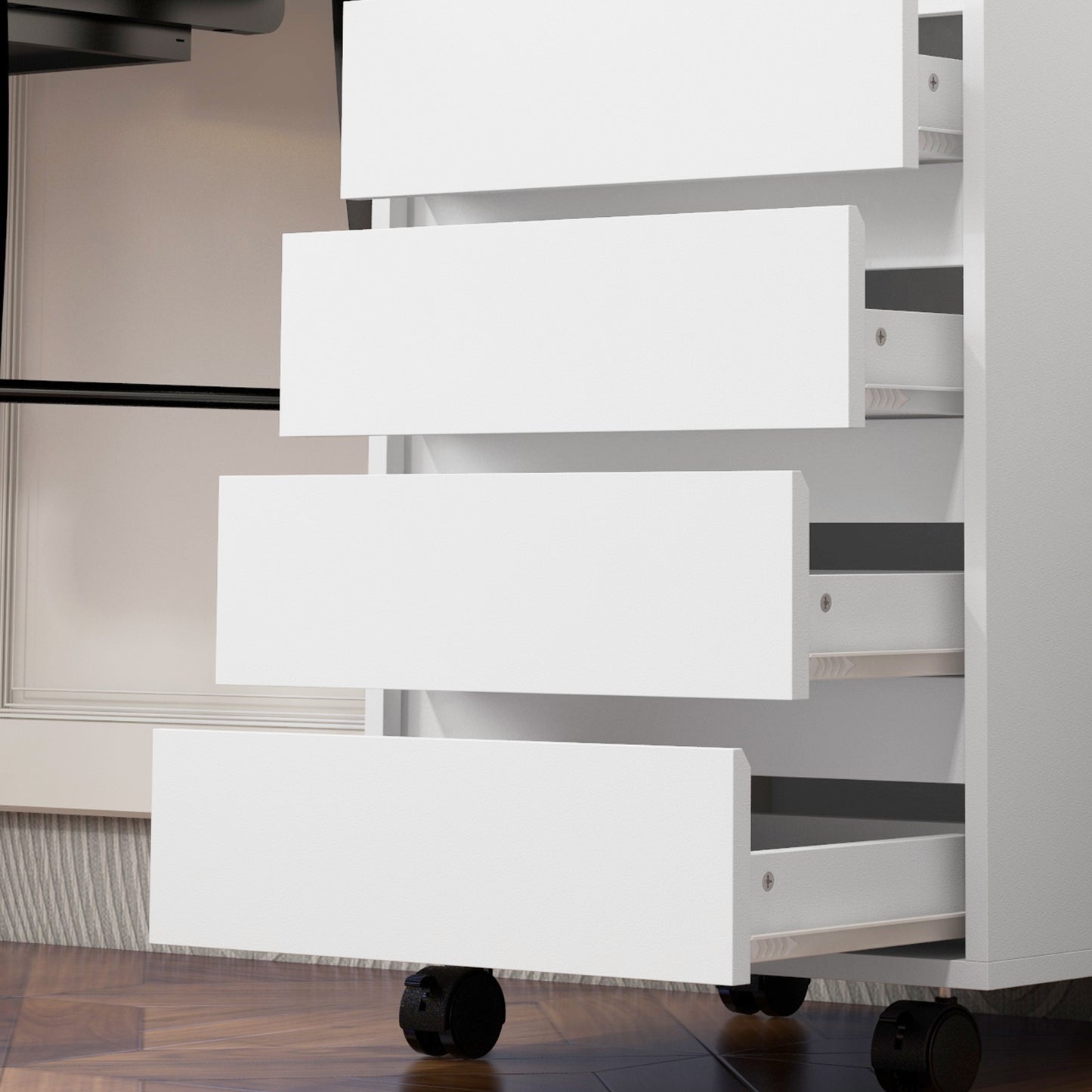 Mobile Vertical Filing Cabinet with 4 Drawers for Home Office, White
