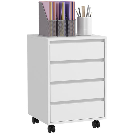 Mobile Vertical Filing Cabinet with 4 Drawers for Home Office, White