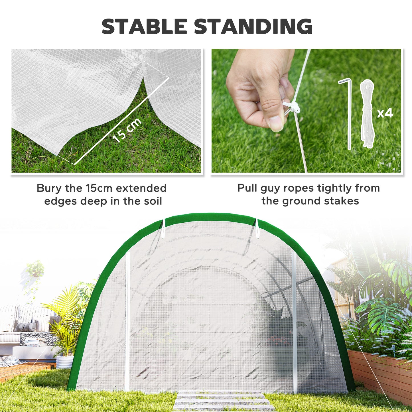 Polytunnel Greenhouse Tunnel Warm House Tent with PE Cover, White