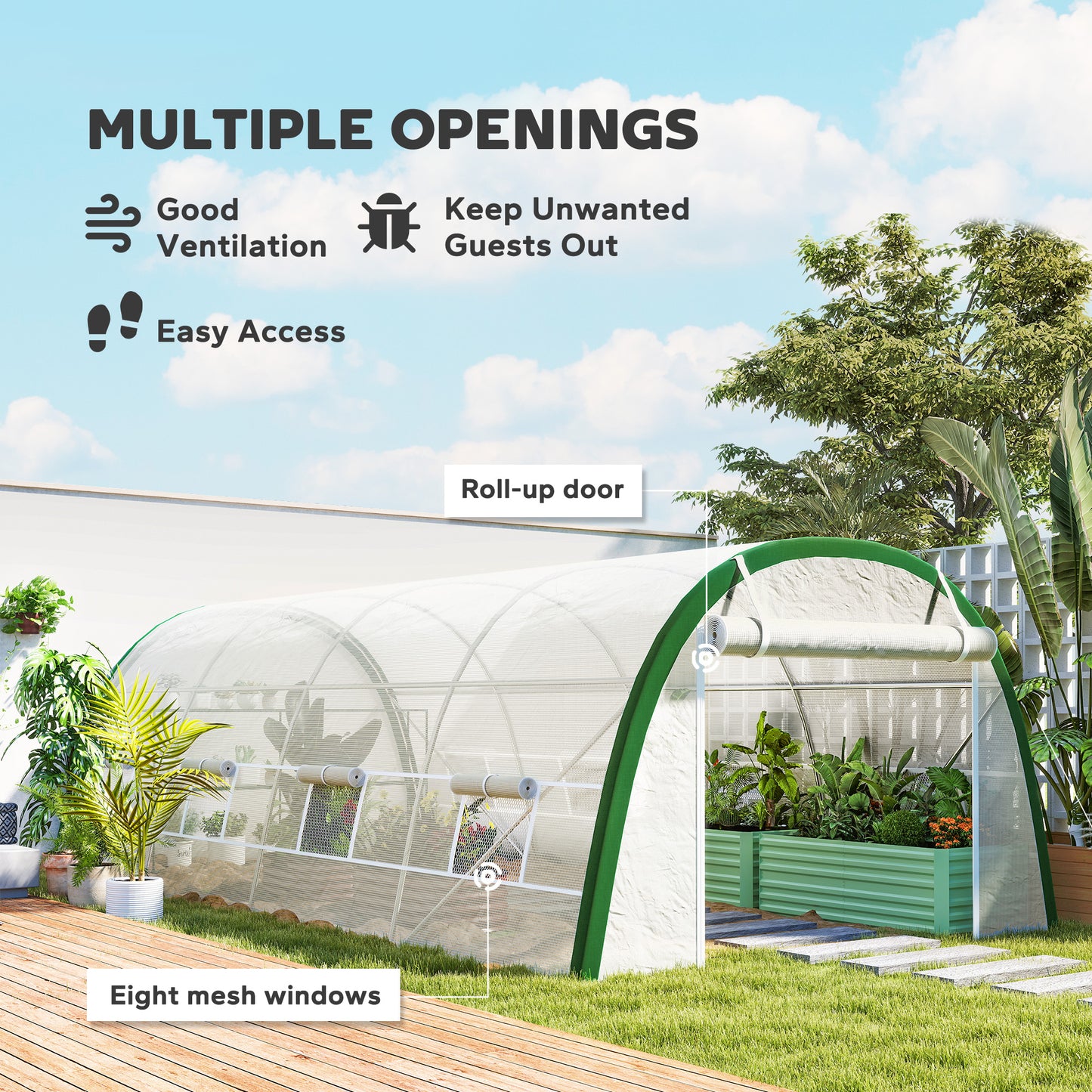 Polytunnel Greenhouse Tunnel Warm House Tent with PE Cover, White