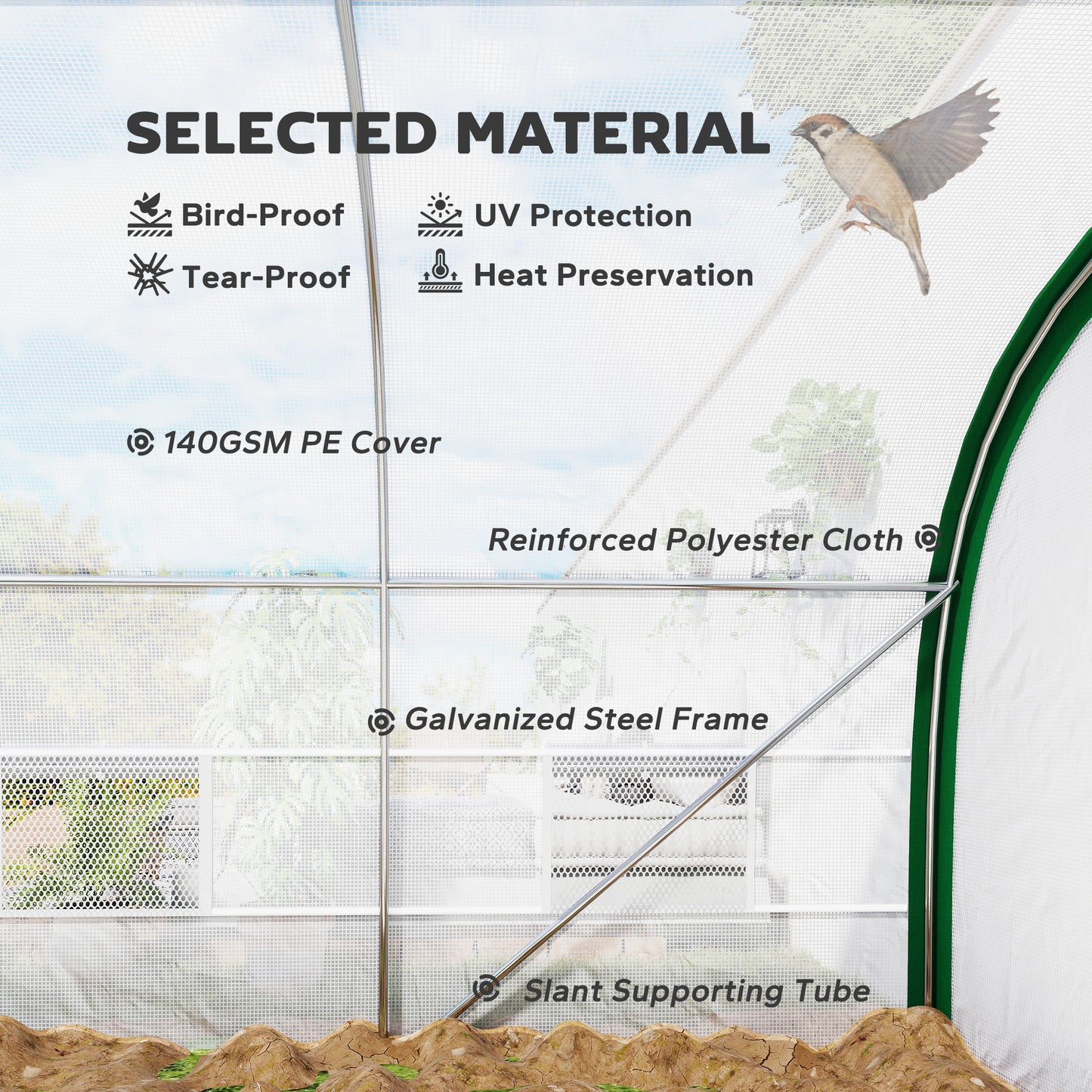 Polytunnel Greenhouse Tunnel Warm House Tent with PE Cover, White