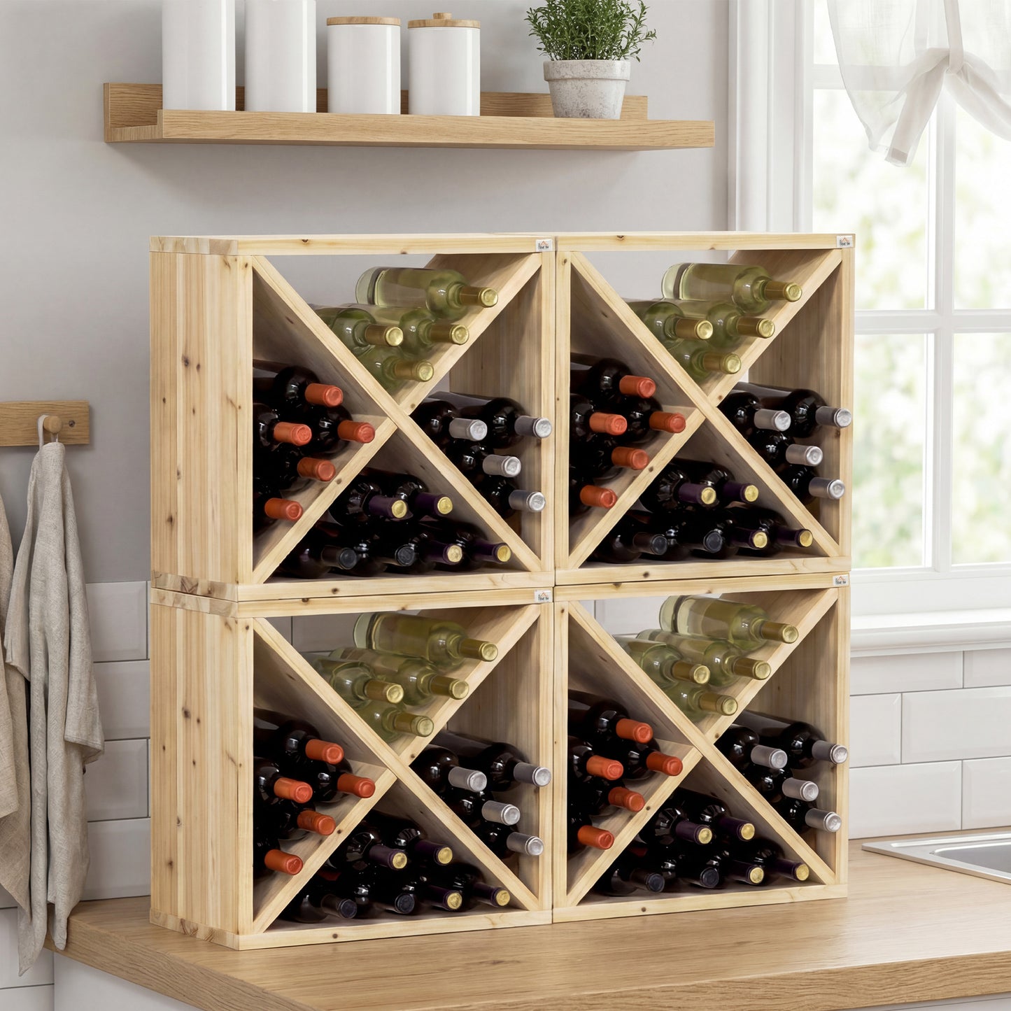 24 BottleWine Rack, X-cube Wine Holder for Kitchen, Natural