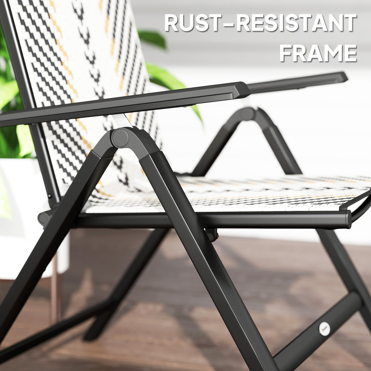 2PCs Rattan Folding Chair w/ 5-Position Adjustable Backrest, Black