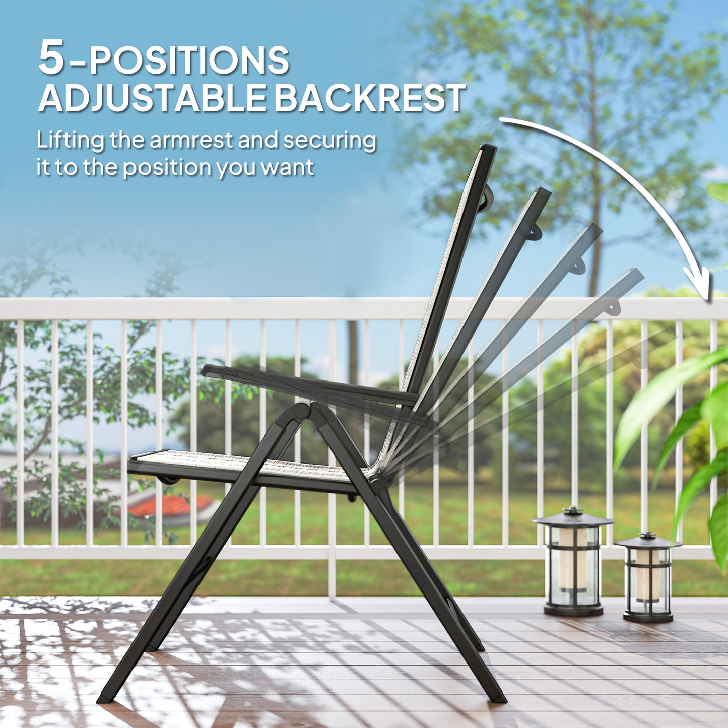2PCs Rattan Folding Chair w/ 5-Position Adjustable Backrest, Black