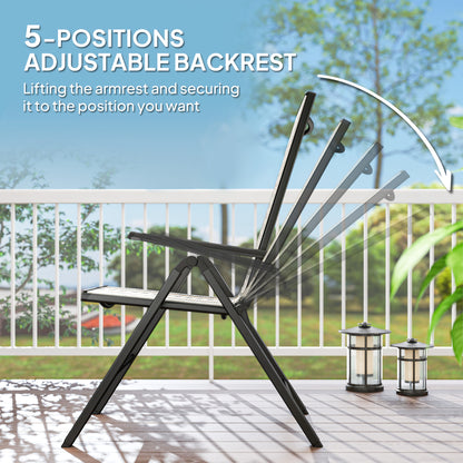 2PCs Rattan Folding Chair w/ 5-Position Adjustable Backrest, Black