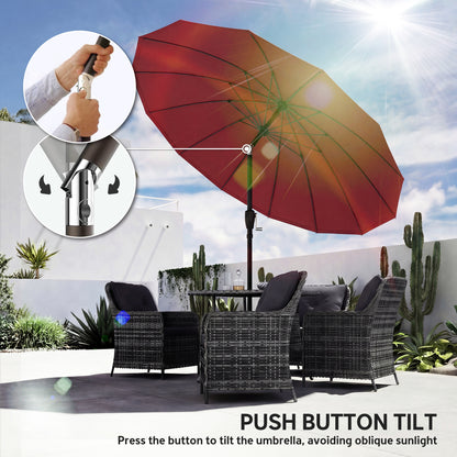 2m Shanghai Garden Parasol Umbrella, Outdoor Sun Shade, Wine Red