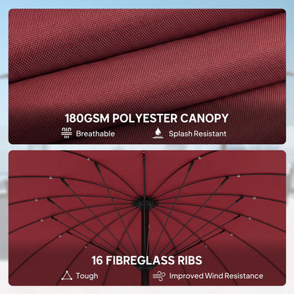 2m Shanghai Garden Parasol Umbrella, Outdoor Sun Shade, Wine Red