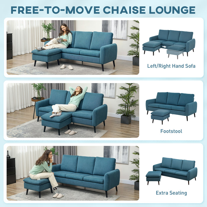 3 Seater Corner Sofa Couch Settee with Chaise Lounge, Blue