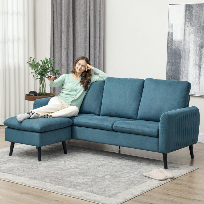 3 Seater Corner Sofa Couch Settee with Chaise Lounge, Blue