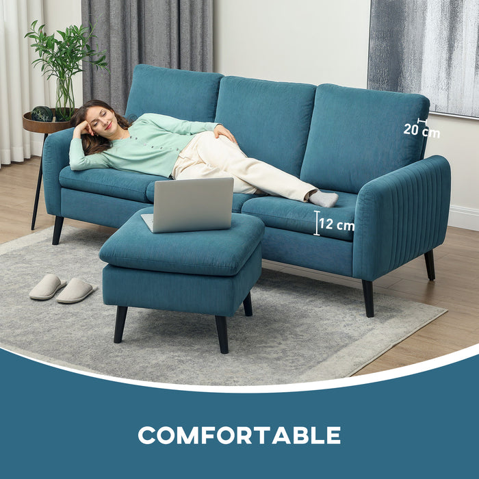 3 Seater Corner Sofa Couch Settee with Chaise Lounge, Blue