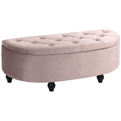 Semi-Circle Storage Ottoman Bench Tufted Upholstered Accent Footrest