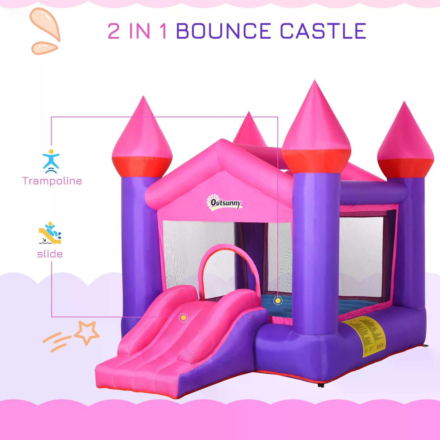 Kids Bounce Castle House Inflatable Trampoline Slide 2 in 1 with Inflator for Kids Age 3-12 Multi-color 3.5 x 2.5 x 2.7m