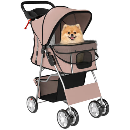 Pet Stroller Carrier Foldable Deluxe Walk Travel Dog, Brown