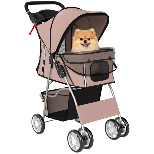 Pet Stroller Carrier Foldable Deluxe Walk Travel Dog, Brown