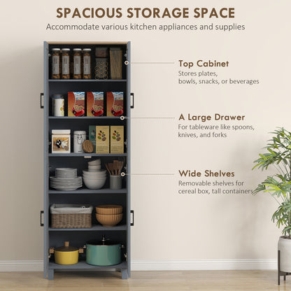 Modern Kitchen Cupboard Storage Cabinet with 4 Shelves, Grey