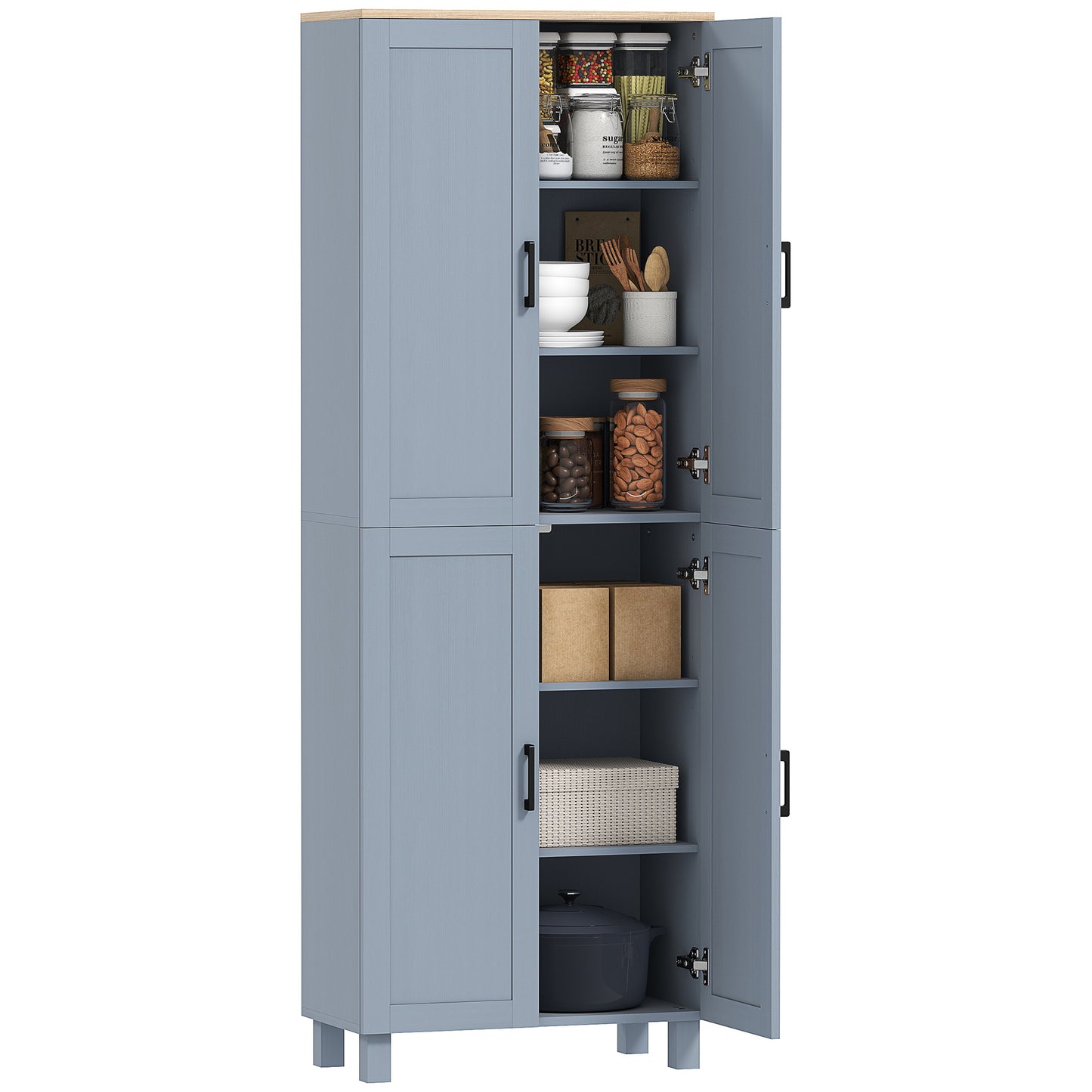 Modern Kitchen Cupboard Storage Cabinet with 6 Shelves, Grey