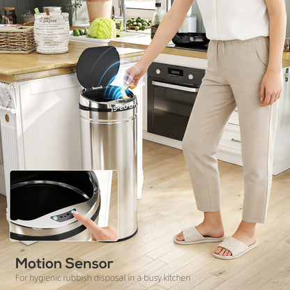 50L Sensor Bin, Stainless Steel Kitchen Bin with Automatic Close