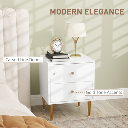 Modern Bedside Table with Drawer, Side Table with Metal Legs, White