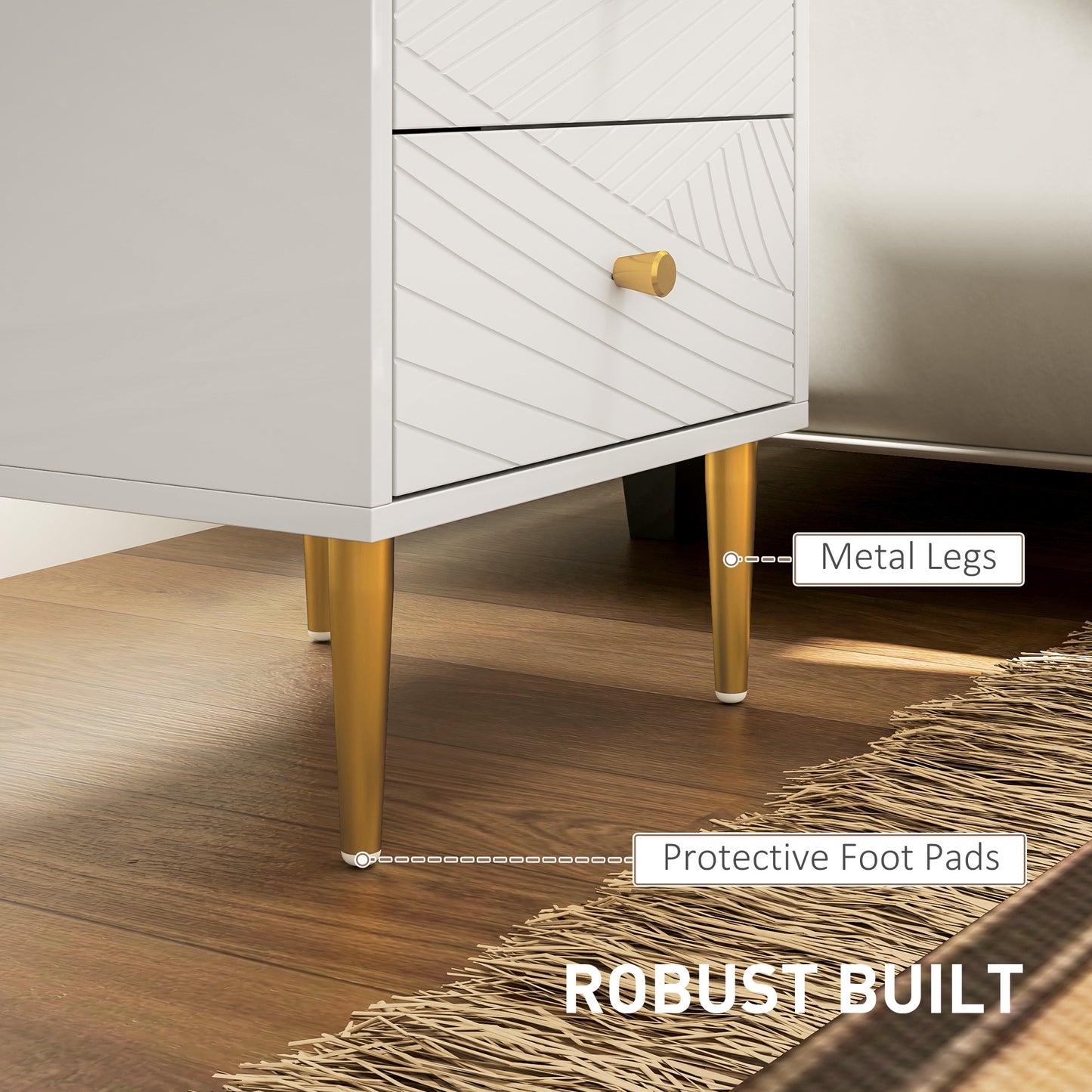 Modern Bedside Table with Drawer, Side Table with Metal Legs, White