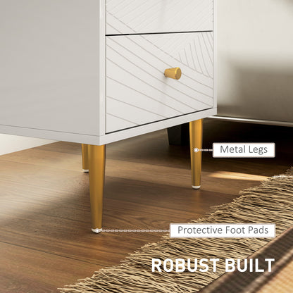 Modern Bedside Table with Drawer, Side Table with Metal Legs, White
