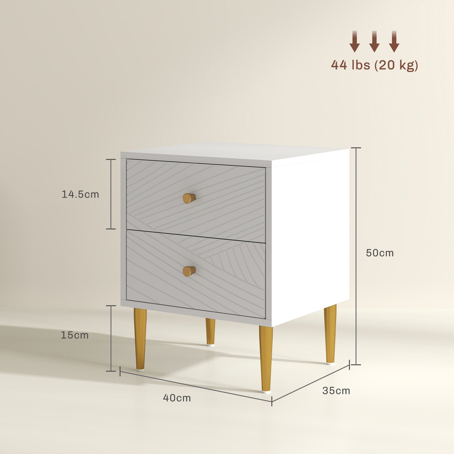 Modern Bedside Table with Drawer, Side Table with Metal Legs, White
