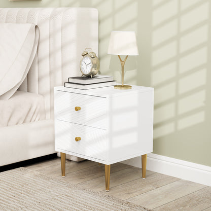 Modern Bedside Table with Drawer, Side Table with Metal Legs, White
