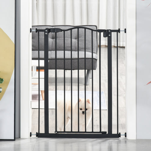 74-84cm Adjustable Metal Pet Gate Safety Barrier w/ Auto-Close Door Double Locking Easy-Open Doors Stairs Home Frames Black