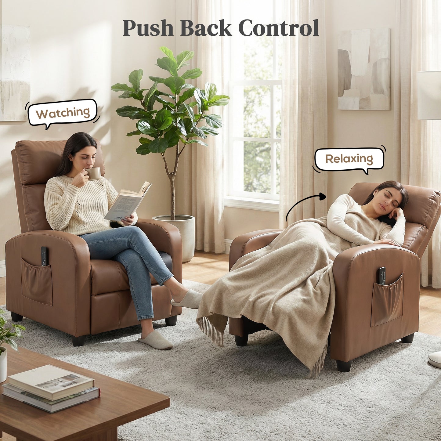 Recliner Sofa Chair PU Leather Massage Armcair w/ Remote, Dark Brown