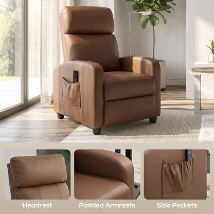 Recliner Sofa Chair PU Leather Massage Armcair w/ Remote, Dark Brown