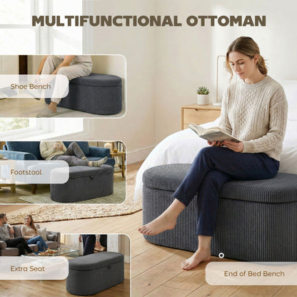 Storage Ottoman, Corduroy Ottoman Storage Box with Padded Seat