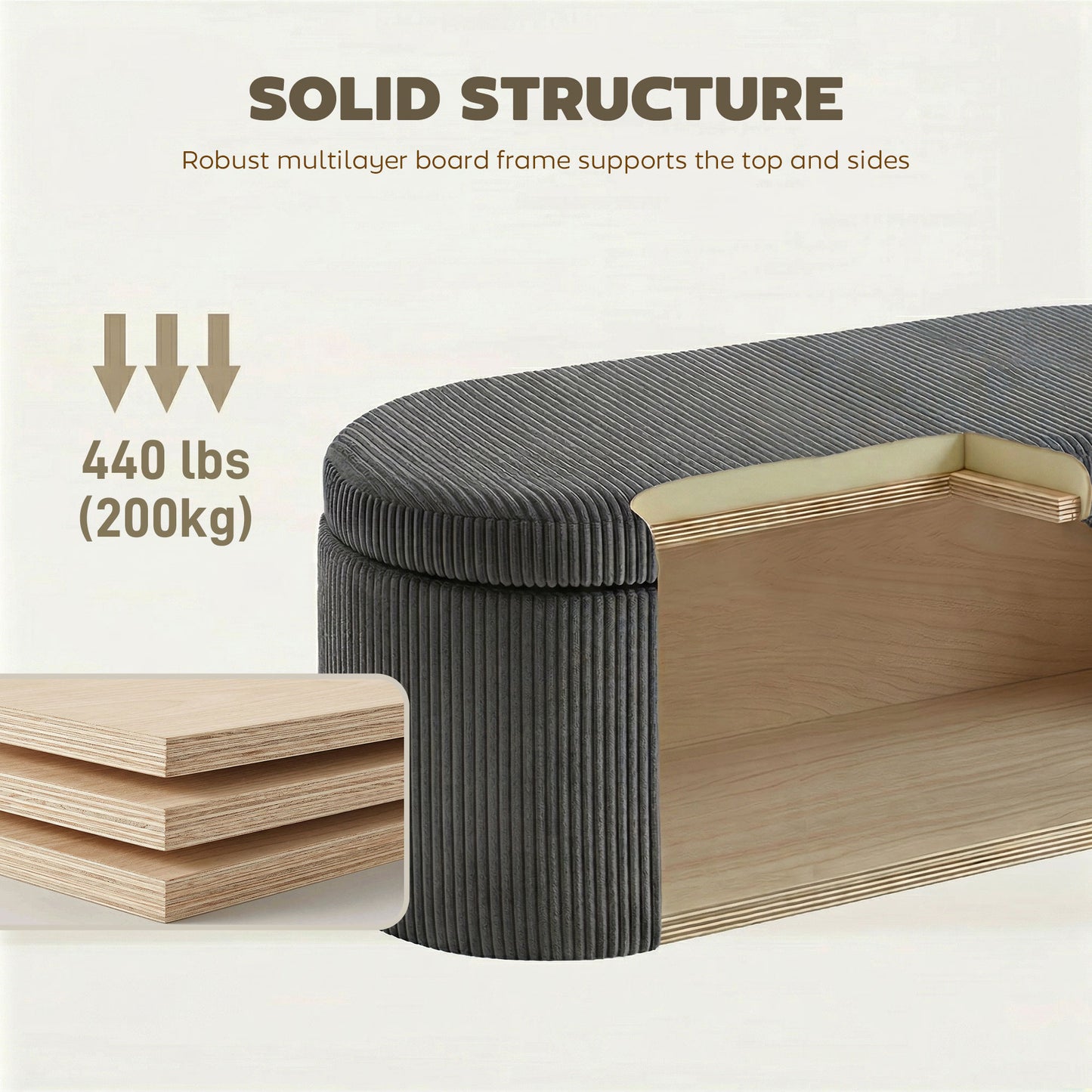 Storage Ottoman, Corduroy Ottoman Storage Box with Padded Seat