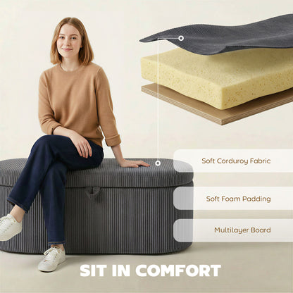 Storage Ottoman, Corduroy Ottoman Storage Box with Padded Seat
