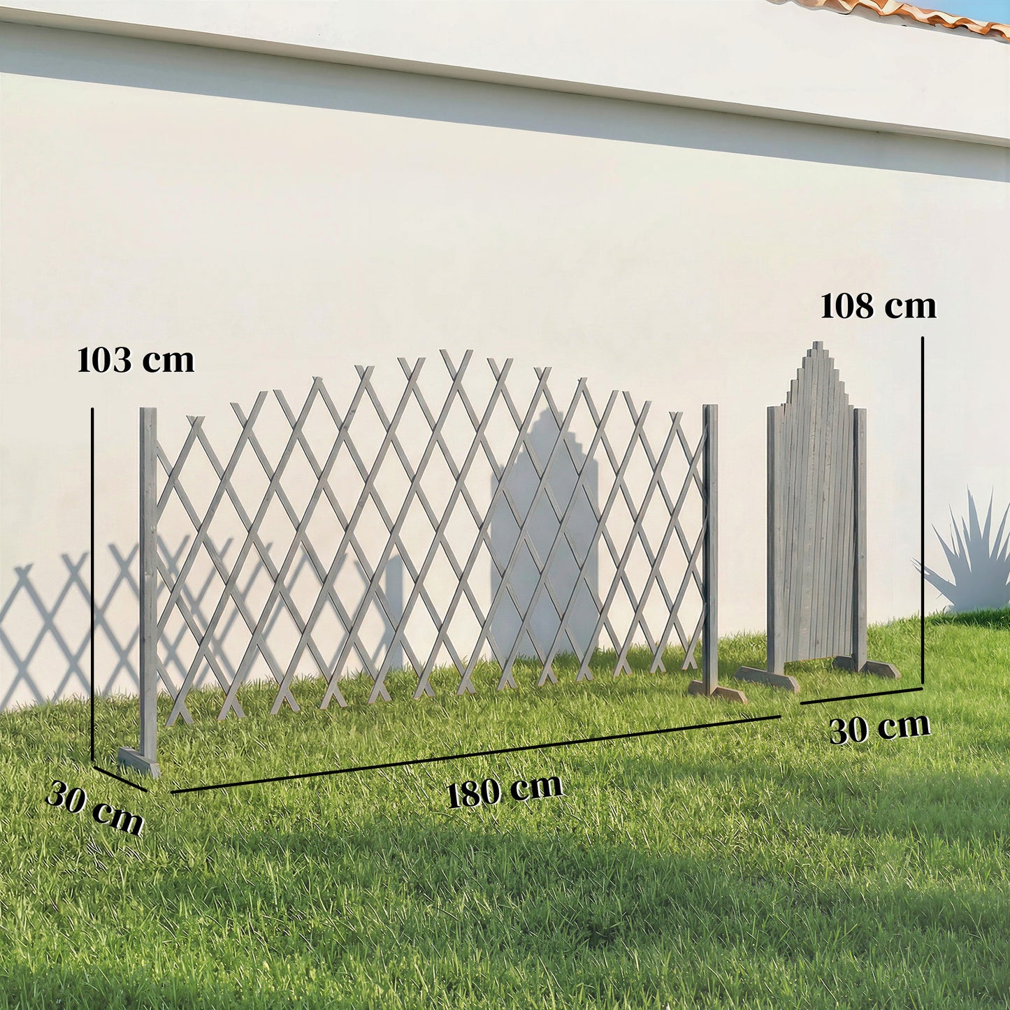 Wooden Expanding Fence Panels, 180 x 30 x 103cm, Dark Grey