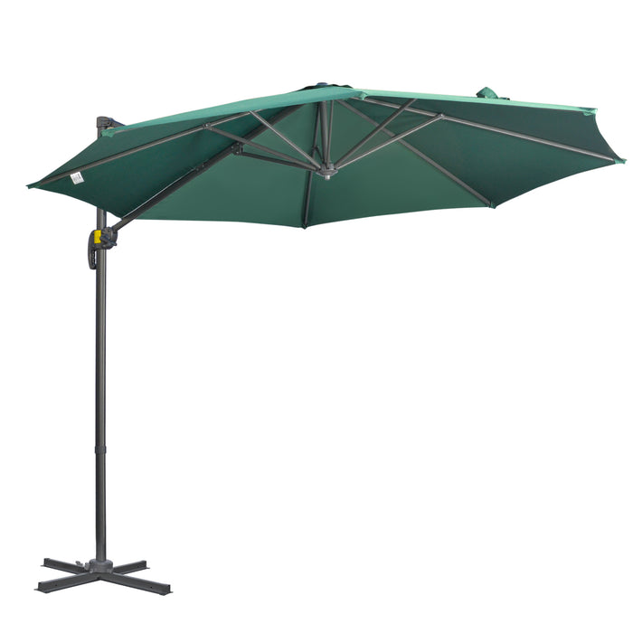 3 x 3(m) Cantilever Parasol with Cross Base, Garden Umbrella with 360¬∞ Rotation, Crank Handle and Tilt for Outdoor, Patio, Green