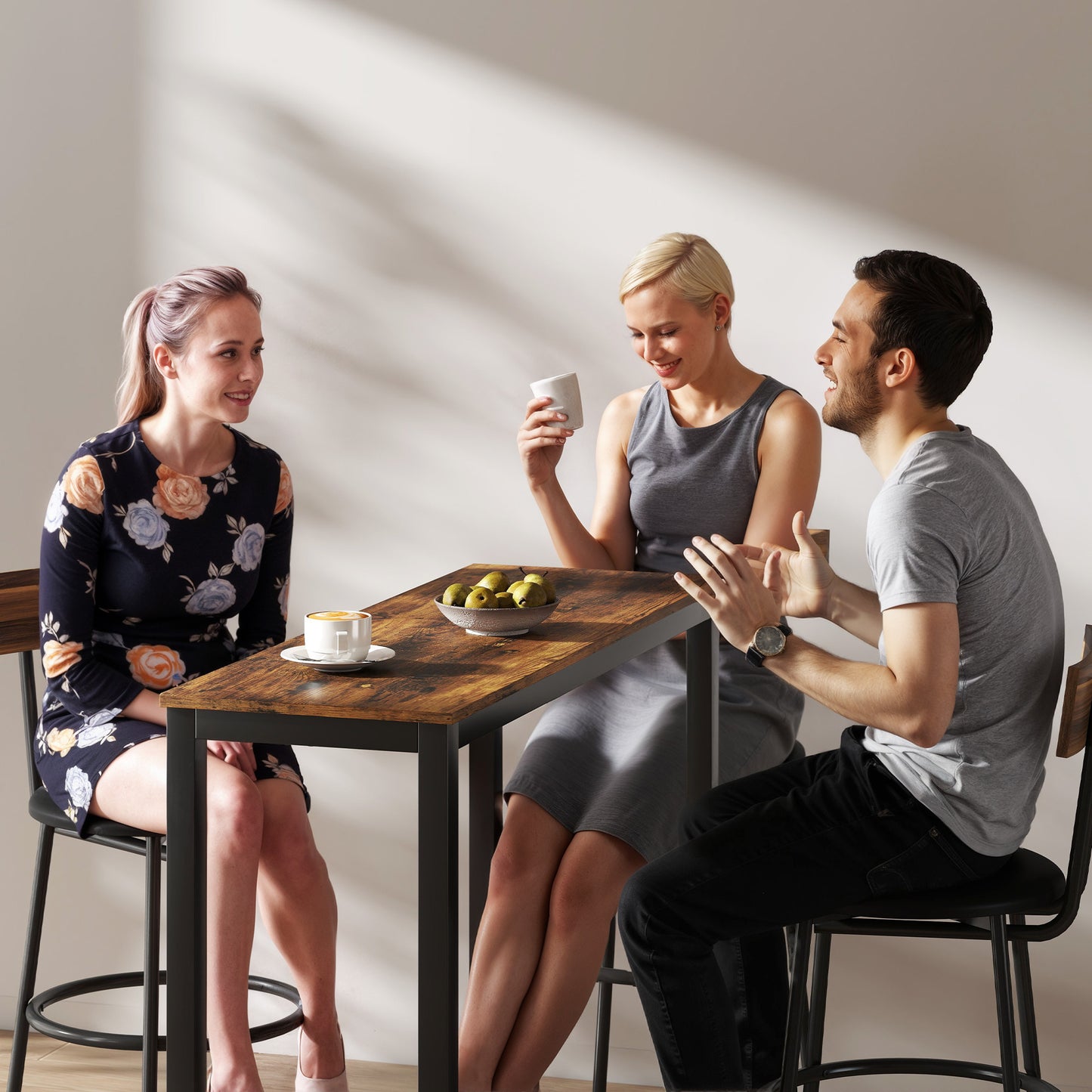 Bar Table Coffee Table with Adjustable Footpads for Breakfast Dining