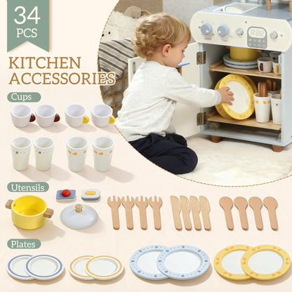 Wooden Dishwasher Playset, Kitchen Sink Toys with Accessories