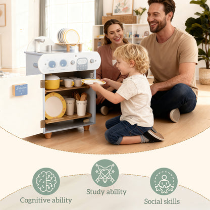 Wooden Dishwasher Playset, Kitchen Sink Toys with Accessories