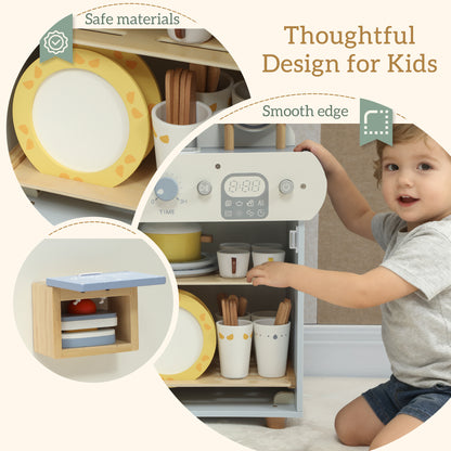 Wooden Dishwasher Playset, Kitchen Sink Toys with Accessories