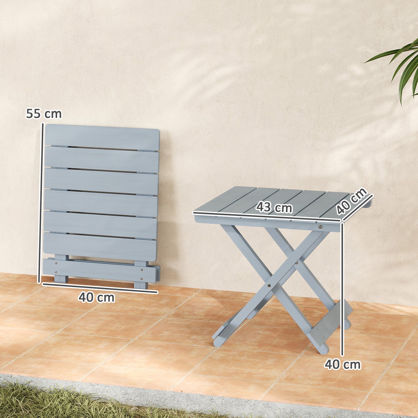 Wooden Folding Garden Table, Folding Side Table, Grey