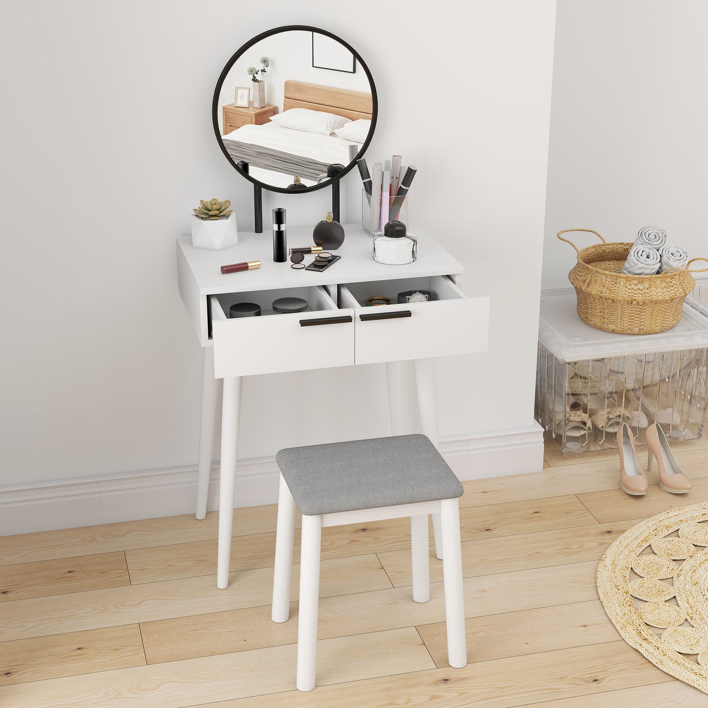 Dressing Table Vanity Set Make Up Desk with Mirror & Stool White