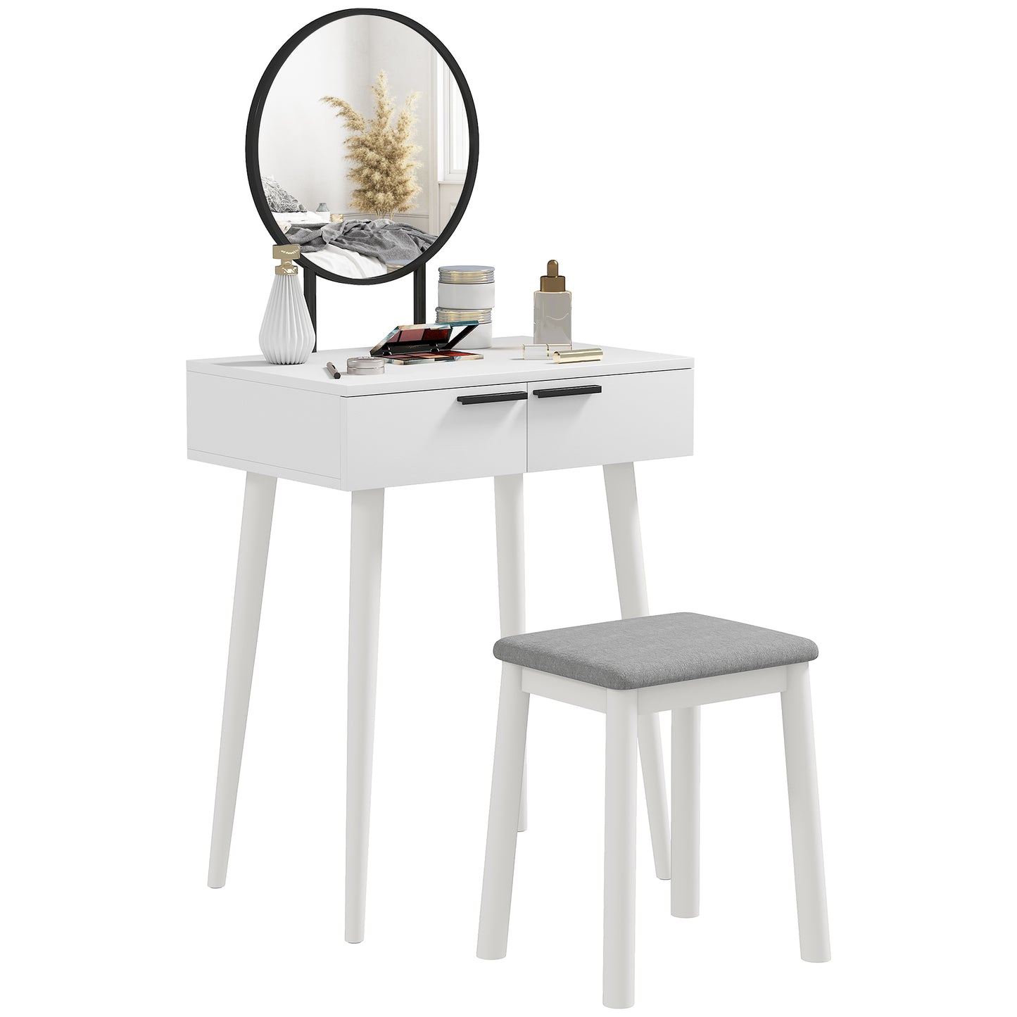 Dressing Table Vanity Set Make Up Desk with Mirror & Stool White