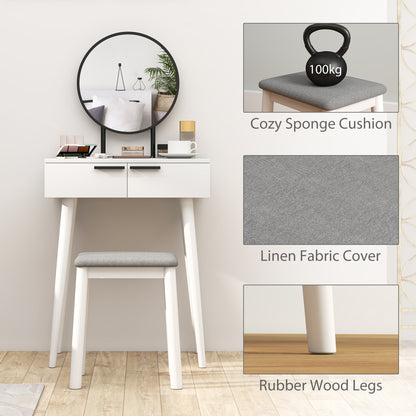 Dressing Table Vanity Set Make Up Desk with Mirror & Stool White