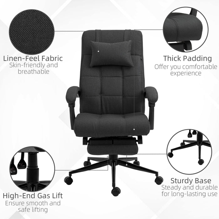 Office Chair with Adjustable Height, Wheels, Footrest, Black