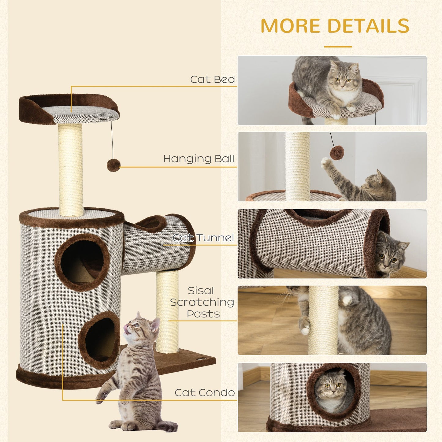 Cat Tree Tower Activity Centre w/ Cat House, Bed, Sisal Post, Hanging Toy