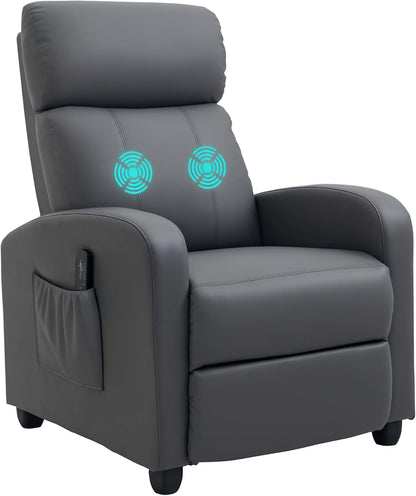 Recliner Armchair, Massage Faux Leather Push Back Reclining Chair - Grey