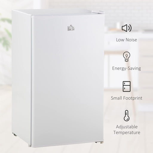 91 Litre Freestanding Under Counter Fridge Freezer with Chiller Box, Reversible Door, Adjustable Thermostat, 47.5cm Wide, Noise Level: Decibels 40, White