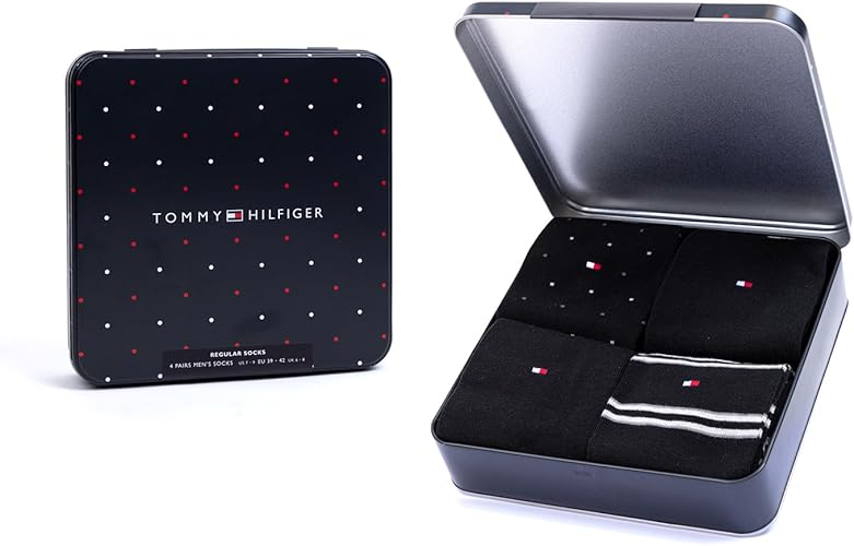 Tommy Hilfiger Men’s Crew Socks Gift Set – 4 Pairs of Breathable Cotton Socks with Signature Logo